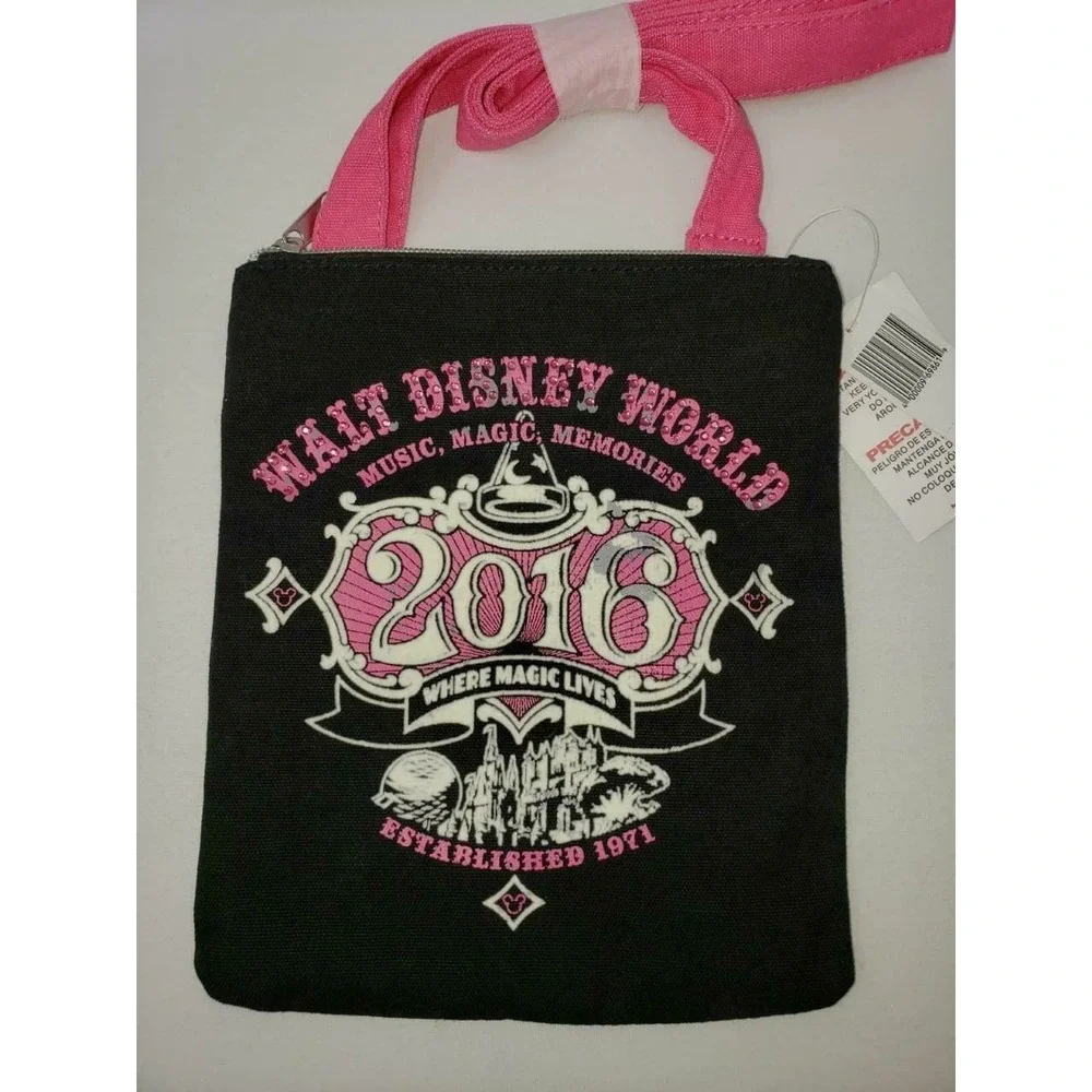 NWT DISNEY TATTOO STYLE CROSSBODY PARK PURSE‎ BAG BLACK PINK 2016